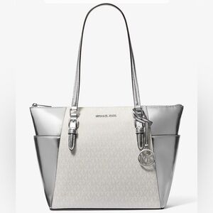 Michael Kors Charlotte Large Signature Logo and Metallic Tote Bag